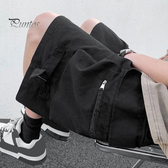 Men Cargo Shorts Elastic Waist Adjustable Drawstring Sport Shorts with Multi Pockets Wide Leg Casual Shorts