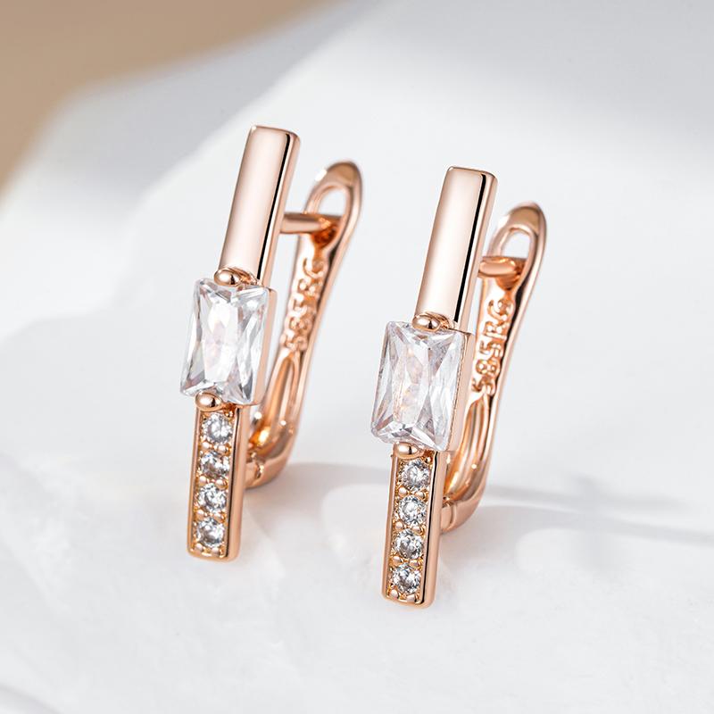 Rose Gold Color Drop Earrings For Women Trendy Square Natural Zircon Bridal Gift High Quality Daily Fine Jewelry
