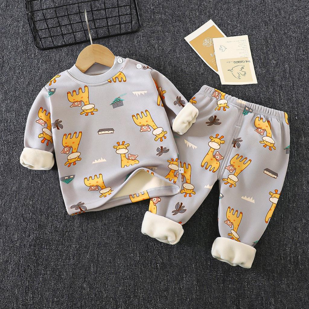 Childrens Warm Milk Silk Pajamas With Animal Prints For Autumn And Spring