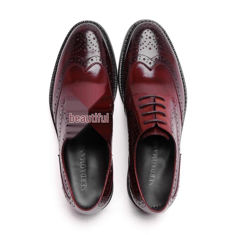 Men's Spring British Style Pointed Toe Cowhide Leather Lace-up Formal Shoes