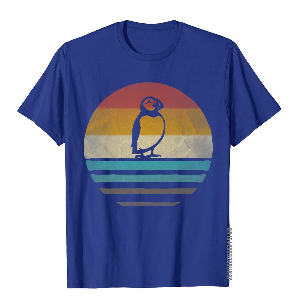 Retro Vintage Sunset Puffin Bird Seabird Cute Funny Gift T-Shirt Top T-Shirts Camisa Fitted Men's Tops Shirts Street Cotton