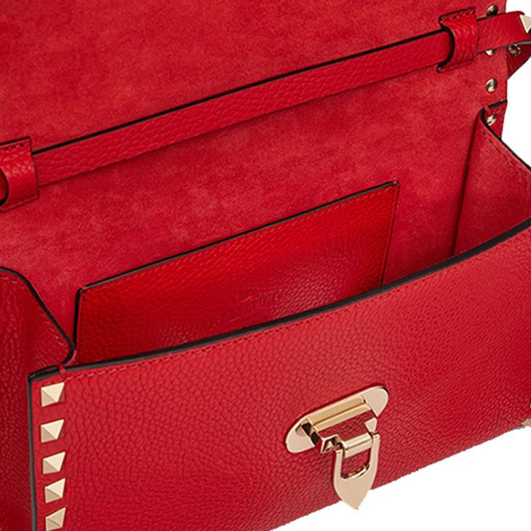 Valentino Rockstud Studded Edge Hook Closure Calfskin Messenger Bag Women Shoulder Bag Red VW2B0181VSFJU5