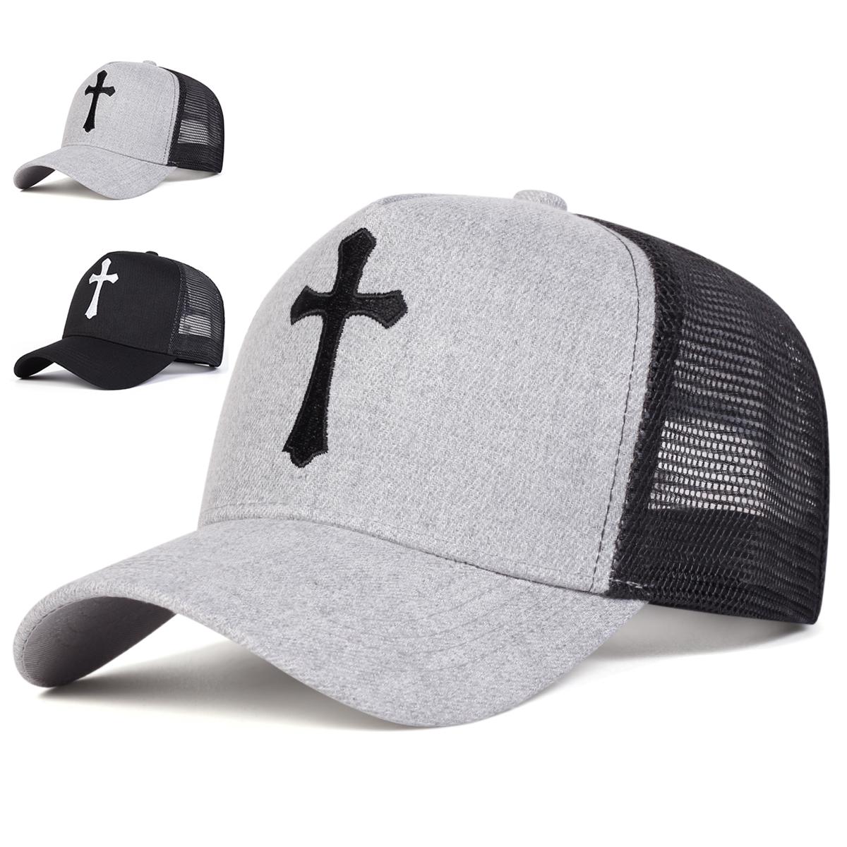 

Unisex Cross Embroidery Baseball Net Caps Spring and Summer Outdoor Adjustable Casual Hats Hip Hop Hat Sunscreen Hat сірий