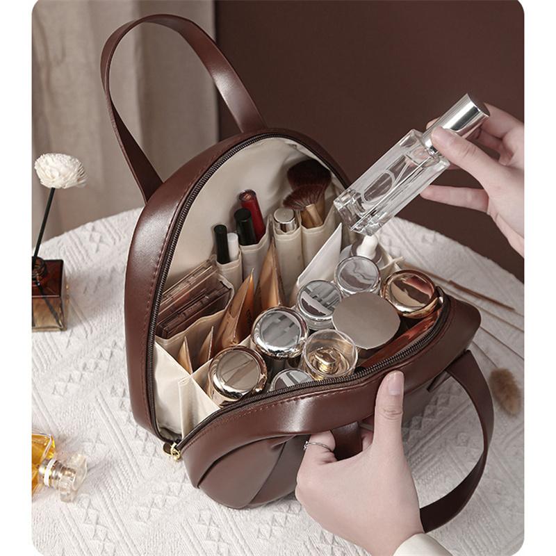 Reise-Kosmetiktasche mit großem Fassungsvermögen, tragbarer Kulturbeutel aus Leder mit Griff-Organizer, multifunktionale, wasserdichte Make-up-Tasche