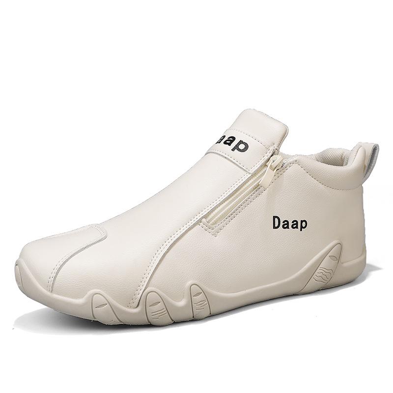 Men's Lightweight Leather Slip-On Sport Shoes, Spring/Autumn, Zipper Design, Fashion Trend