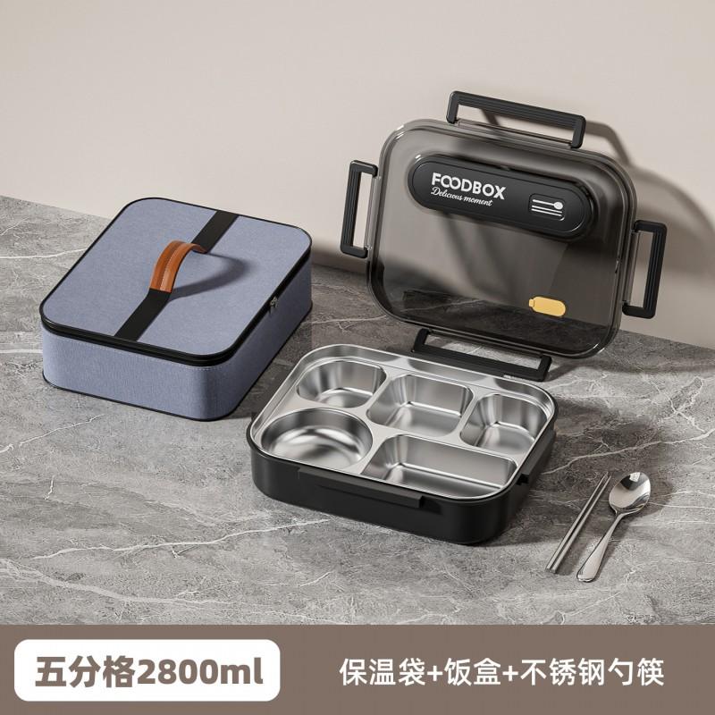 Lunch Box Acciaio Inox 2800ml Contenitore Bento 5 Scomparti per Adulti Adatto al Microonde Con Set Cucchiaio Forchetta