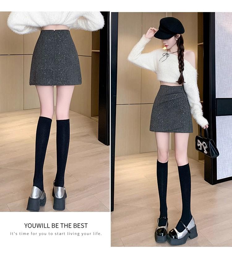 Irregular High-Quality A-line Pleated Bodycon Skirt for Women, Autumn/Winter 2025 Model, with Sequins and Wool