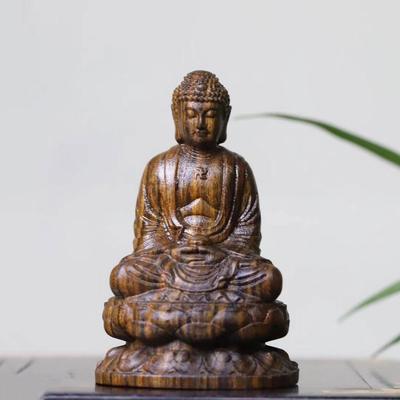 Shaka Nyorai Buddha Statue Mini Holz geschnitzt Shakyamuni Buddha sitzende Statue Buddha Skulptur Buddha Buddha Rinzai Tendai Haupt-Buddha-Statue für