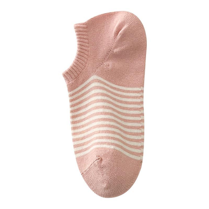 5 Pairs of Women's Spring and Summer Style Pinstripes with Light Mouth Cotton Boat Socks