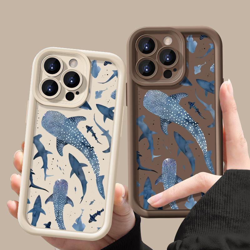 Für iPhone 16 Pro Max 16E 15 14 Pro 13 12 11 Hülle Schale Wal-Print Sturzsicher TPU Weich Linsenschutz Stoßfest Matt Handyhülle
