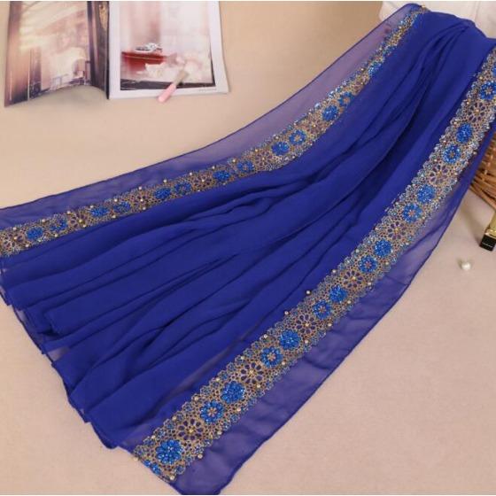 180*85cm women's lace chiffon silk gold beads scarf glitter floral plain hijab muslim pearl nice 9 color scarves/shawls