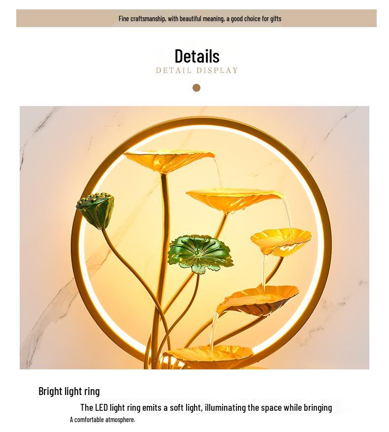 Lotus Water Fountain with Light & Fish Tank: Feng Shui Wheel for Wealth & Home Decor