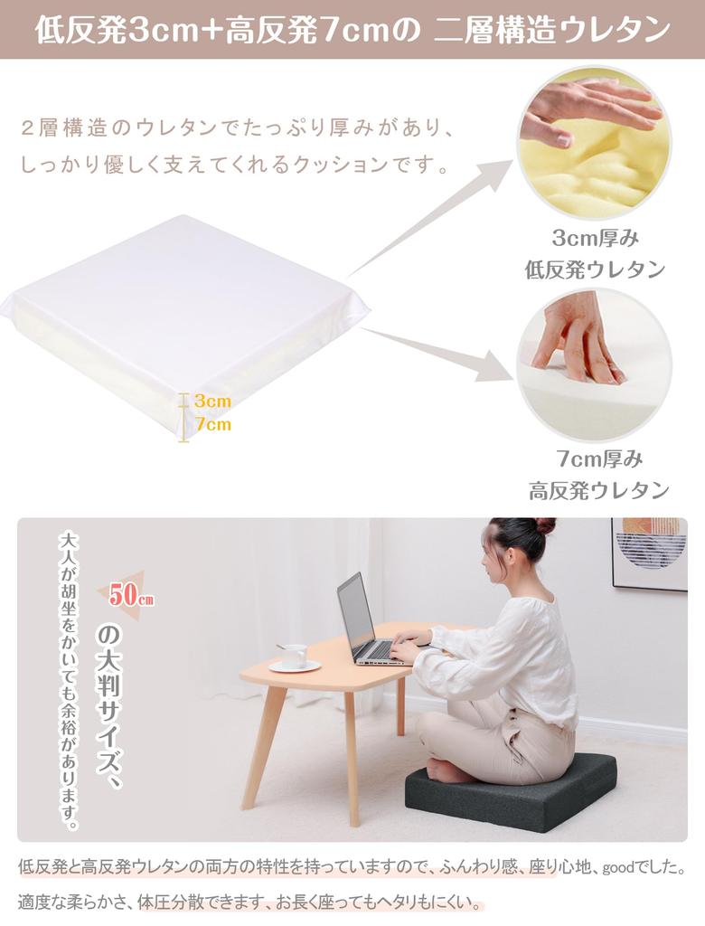 Shinnwa Zabuton Perna Mare Patrata Zabuton 50x50cm Grosime 10cm Perna Zabuton Perna groasa de podea Pernuta scaun Husa lavabila Forma patrata Negru