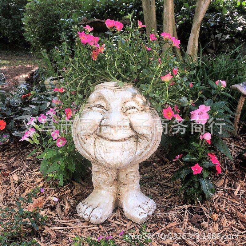 Funny Muggle Face Sculpture Funny Expression Flower Pot antique white