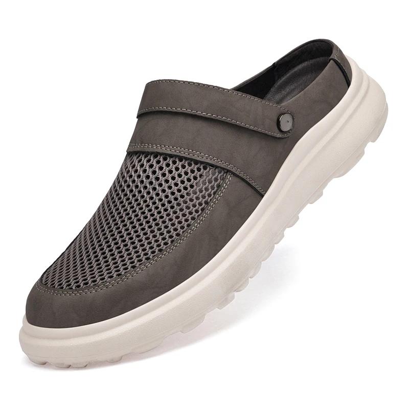 

Fashion Luxury Comfy Casual Breathable Shoes Genuine Leather Soft Bottom Sandals Summer 2025 New Outdoor Non-slip Walking Shoes Sandals 38 серый