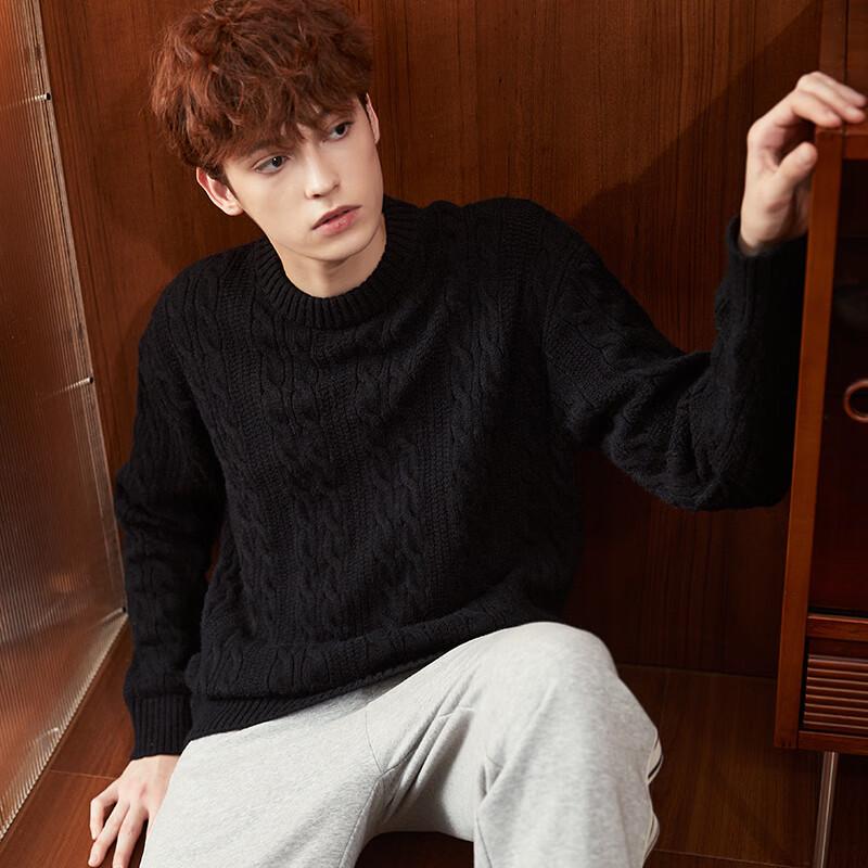 TonLion Men's Cable Knit Crew Neck Sweater