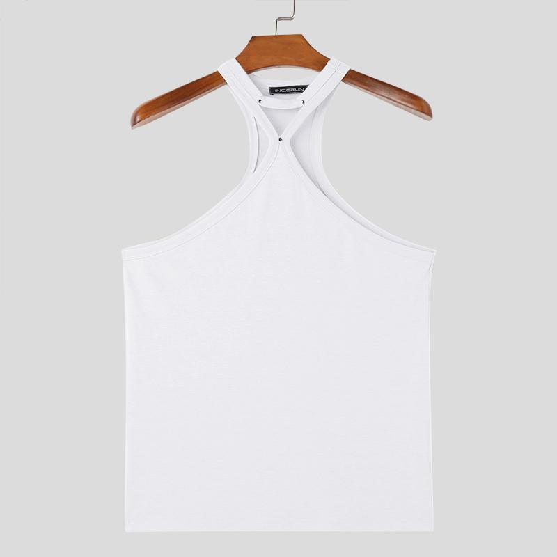 INCERUN Men Halter Neck Sexy Cross Vest Slim Fit Stretch Camisole Tank Tops