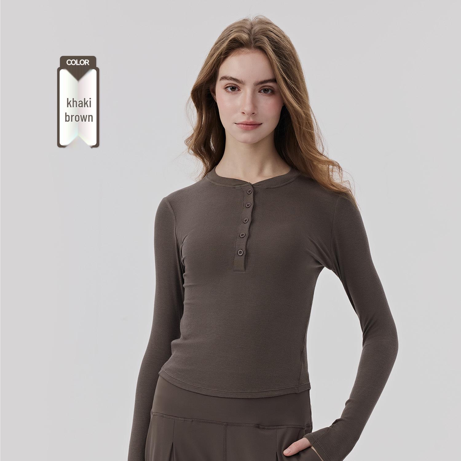 

Lanjing Women s Modal Henley Long Sleeve Yoga Top - Comfortable & Breathable Pilates Fitness Shirt Small хакі/коричневий