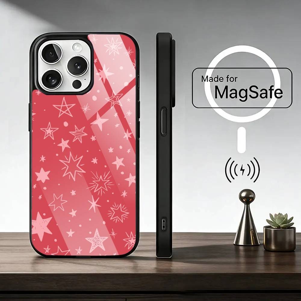 Ins Korea R-Red Stars   Phone Case For iPhone17,16,15,14,13,12,11 Plus,Pro Magnetic with Magsafe Wireless Charging