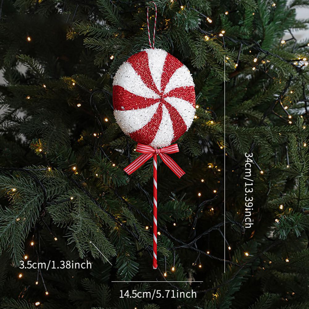 Sweet Christmas Tree Pendant Candy Cane Lollipop Christmas Ornament Red White Sparkling Candy Model for Home Party Deco