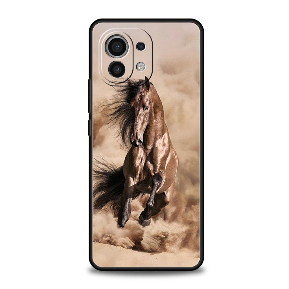 Animal Horse Phone Case For Xiaomi Mi 15 14 Pro 13 12 11 Lite 5G 10T 11T 12T 13T 14T Poco X6 X5 X4 X3 NFC F3 F4 GT Black Cover