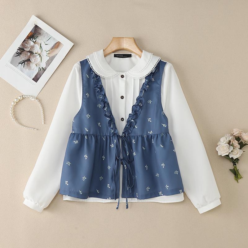 ZANZEA Women Casual Doll Collar Loose Long Sleeve Patchwork Blouse