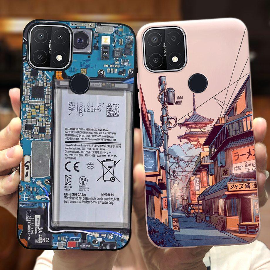 For Oppo A15 A15s Case Soft Silicone Phone Cases For OppoA15s A 15 s OppoA15 Cute Marble Moon Animals Back Cover Coque Capa Etui