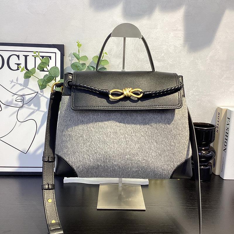 2026 New cashmere handbag genuine leather women's bag butterfly rope tote bag fashionable versatile shoulder bag