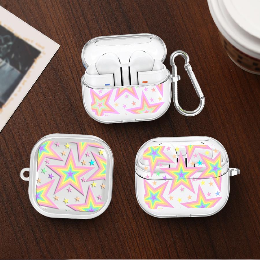 Clear Earphone Cases Cover With Hook Case For Samsung Galaxy Buds 3 FE 3Pro 4 Pro Live 2Pro 2 4Pro Cute Colored Five-pointed