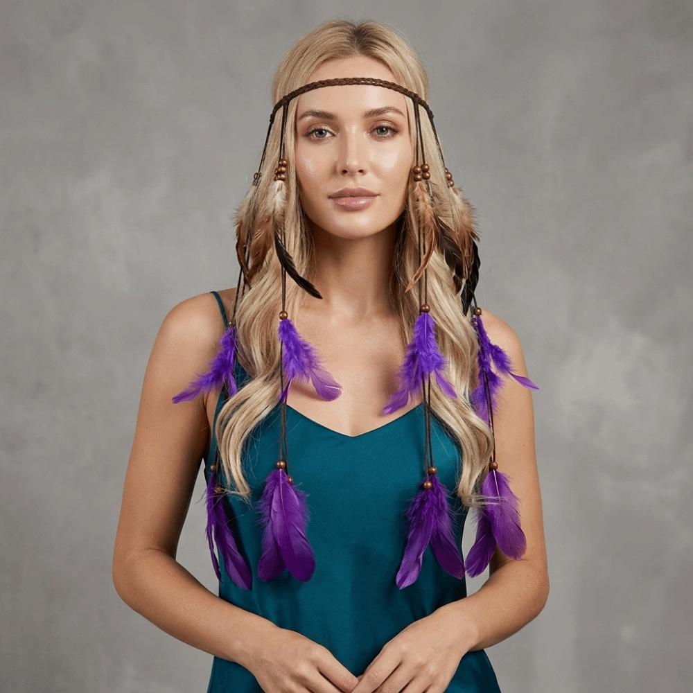Hand Woven Feather Tassel Headband Vintage Indian Headband New Bohemian Headband  Beach Styling