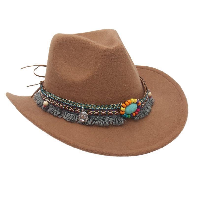 

Vintage Cowboy Hat With Tassels For Ethnic Boho Style Sunproof Breathable Waterproof Suitable For All Seasons Khaki