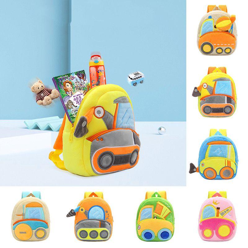 Adorable Kids Plush Backpack With Cartoon Excavator Design For Toddlers And Kindergarten