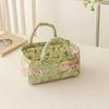 Floral Pattern Storage Basket Foldable Design Quilted Fabric Shopper Bag Cotton Material with Easy Carry Handles