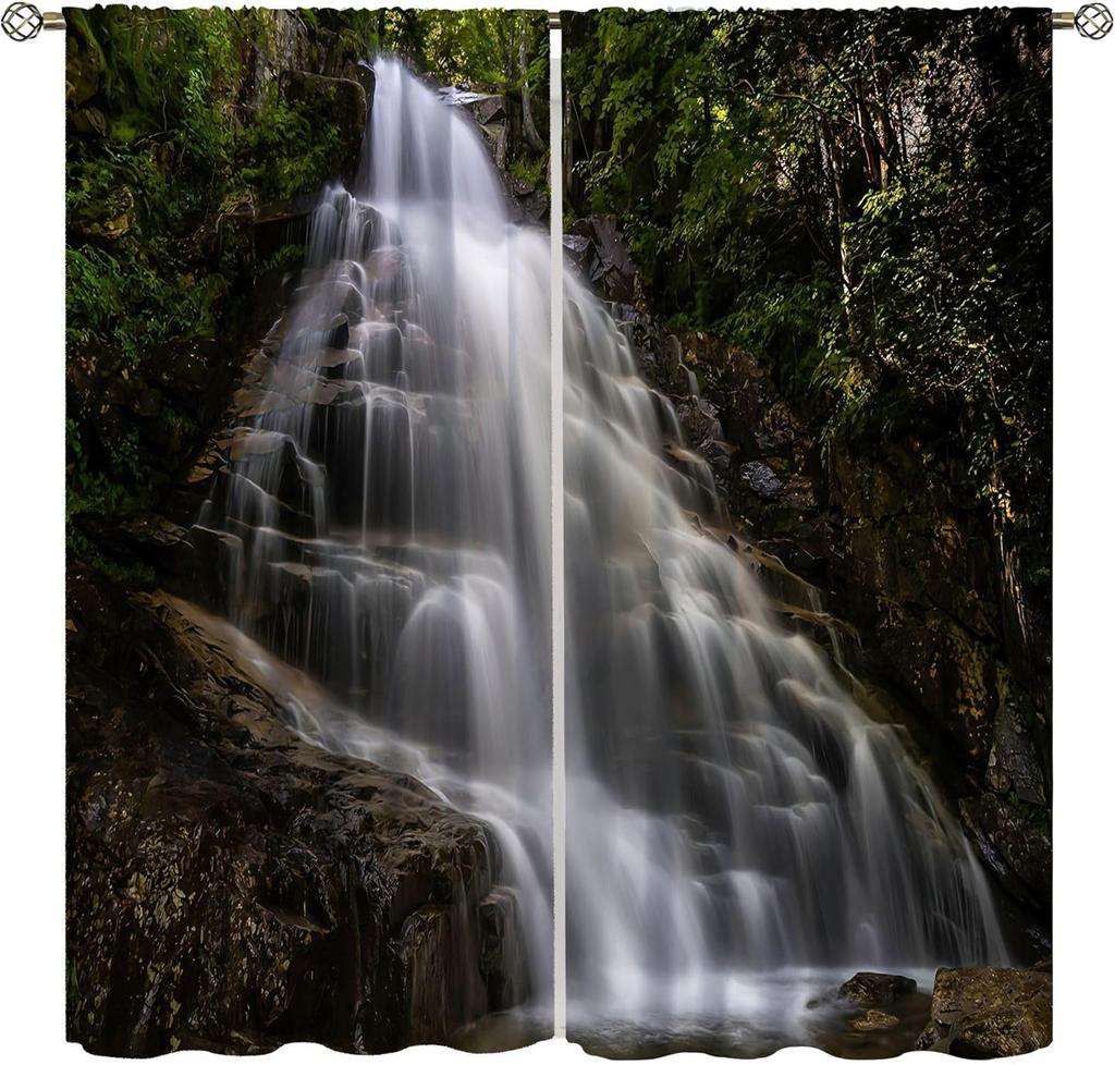 Waterfall Curtains Spring Nature Theme Landscape Pattern Forest Thermal Bedroom Living Room Panel Set Blackout Made Of Polyester Area Decor