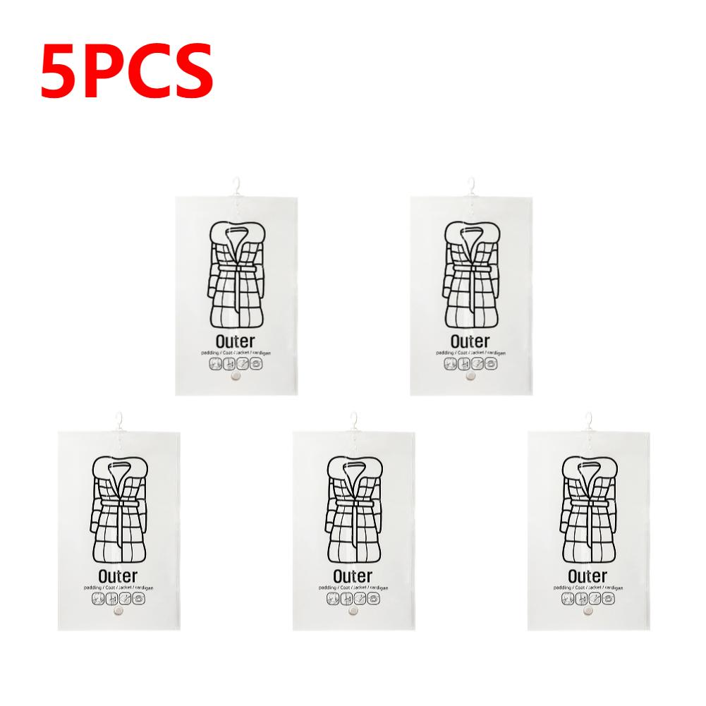 1-5pcs Hanging Vacuum Bags Space Saving Clothes Hang Transparent Vacuum Bag Storage For Clothes Down Jacket Overcoat Compression