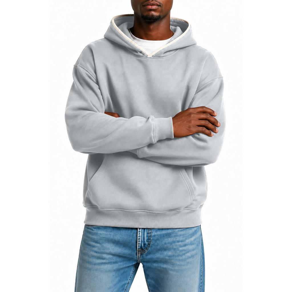 Sudadera con capucha casual para hombre, color liso, ligera, hombros caídos, para primavera y otoño