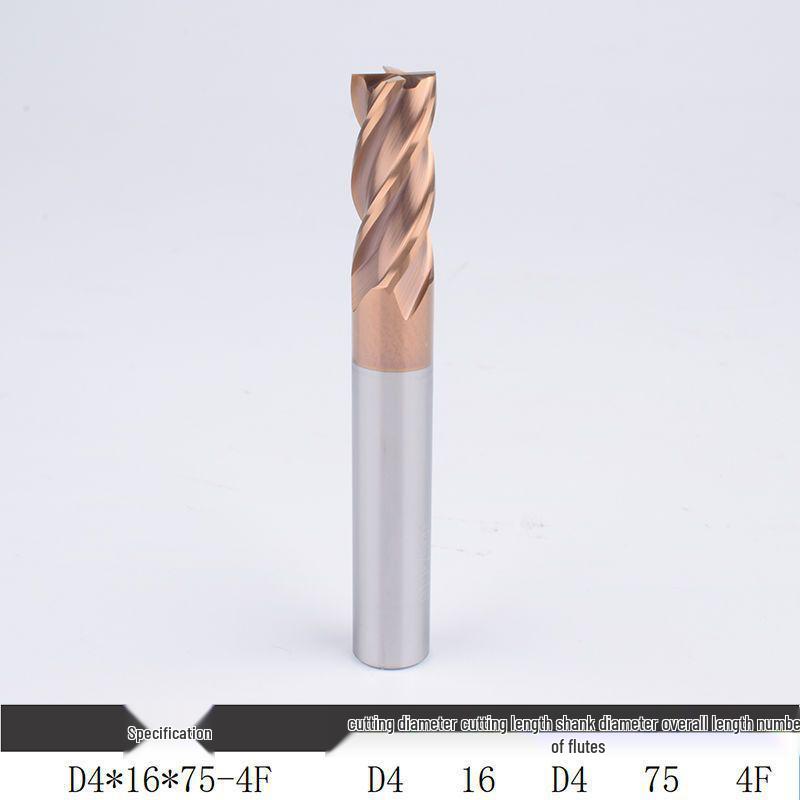55° Tungsten Steel 4-Flute End Mill, Hard Alloy Coated, CNC Flat Bottom Tool