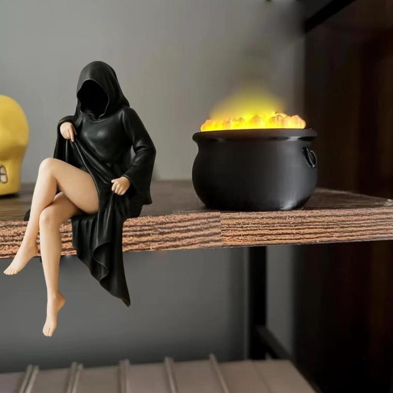 3D Geheimnisvolle Statue Gotische Schwarze Robe Königin Figur Bücherregal Skulptur Gruselige Sitzende Statuen Schreibtisch Ornamente Halloween Geschenke