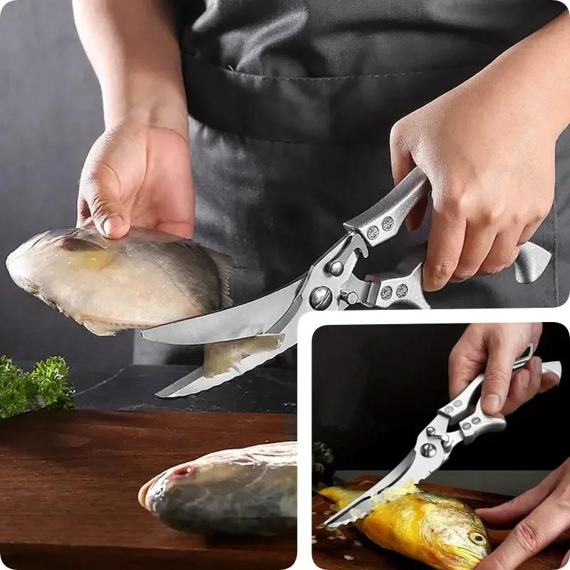 Multifunctional Kitchen Scissors Chicken Bone Duck Meat Fish Cutting Knife Heavy Duty Stainless Steel Food Scissors Essentials