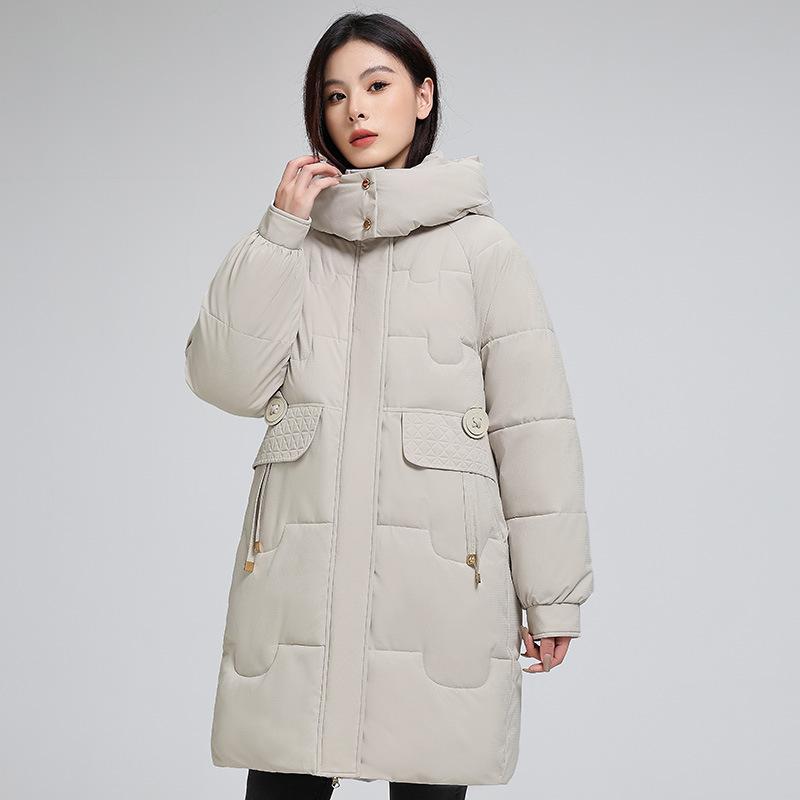 Casaco de algodão com capuz feminino, grosso, elegante, quente, de algodão