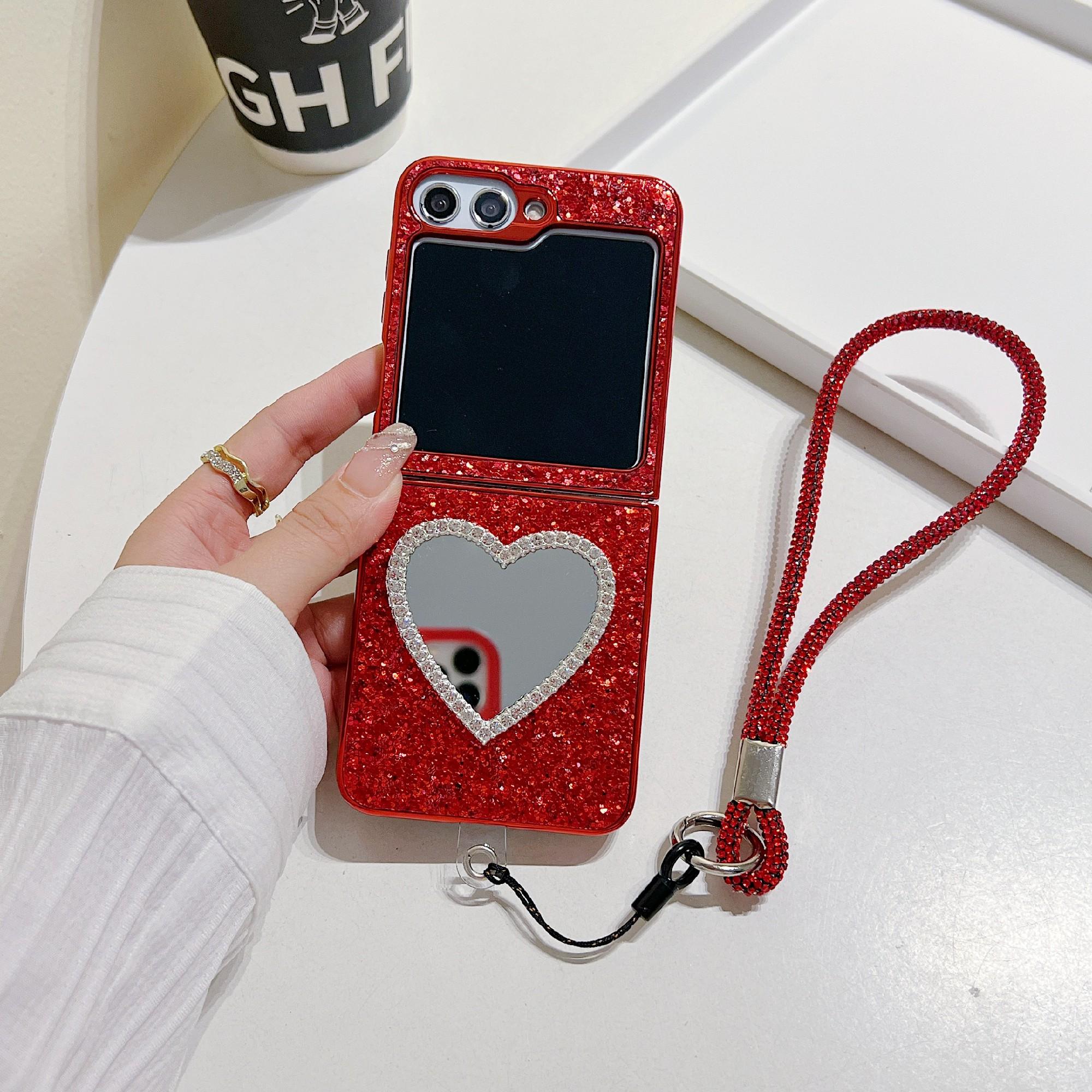 

For Samsung Galaxy Z Flip6 5G Case with Strap,Mirror TPU+PC Sparkling Glitter Phone Back Cover Blue