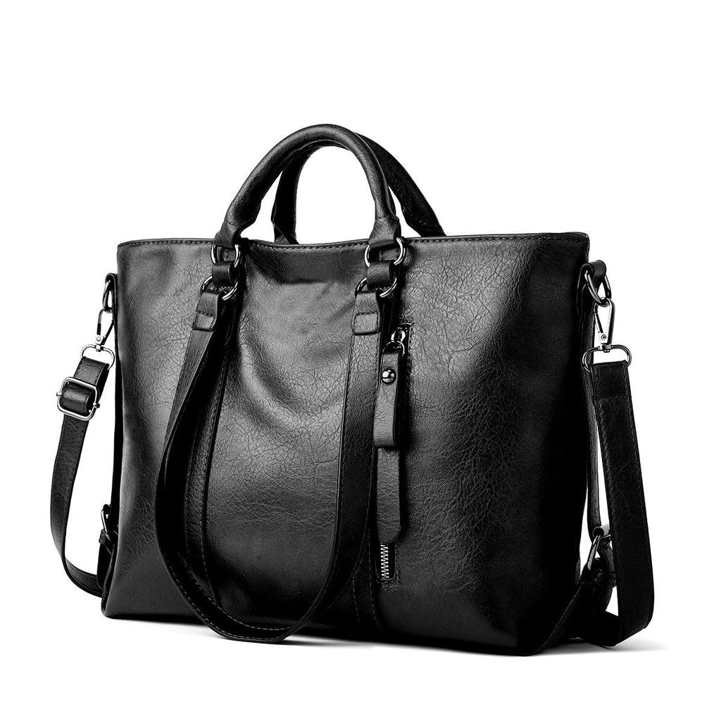 2024 Autumn Large-Capacity Retro Waxed Leather Shoulder & Crossbody Tote Bag for Women