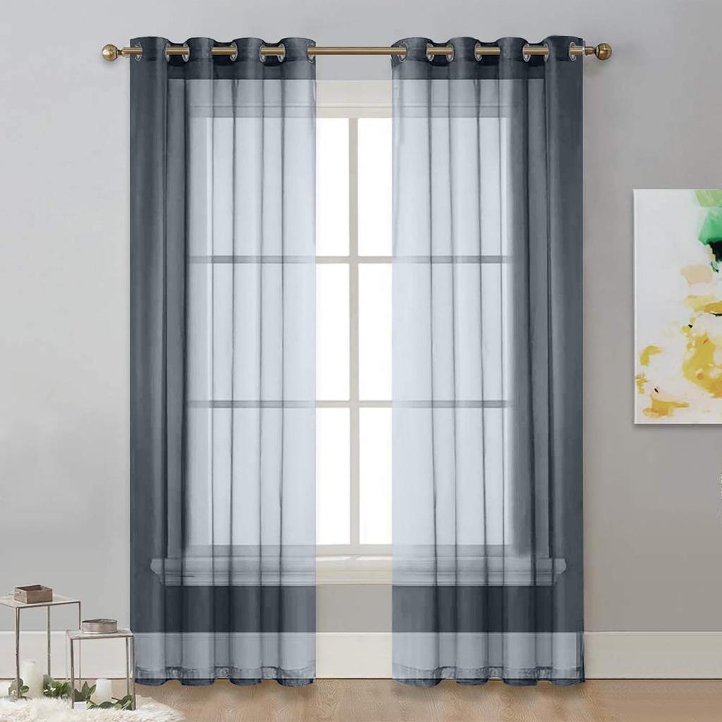 Solid Color Perforated Trylene Semi-Blackout Voile Curtain for Living Room or Balcony