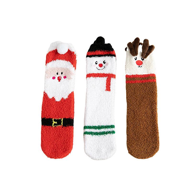 Ladies Winter Lovely Christmas Elk Floor Sleep Not Drop Hair Mid Tube Socks