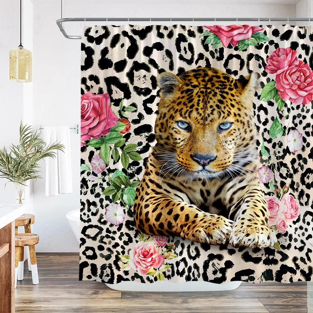 Plant Africa Leopard Shower Curtain Tropical Palm Leaf Zebra Toucan Flamingo Jungle Wild Animal Bathroom Decor Bath Curtains Set