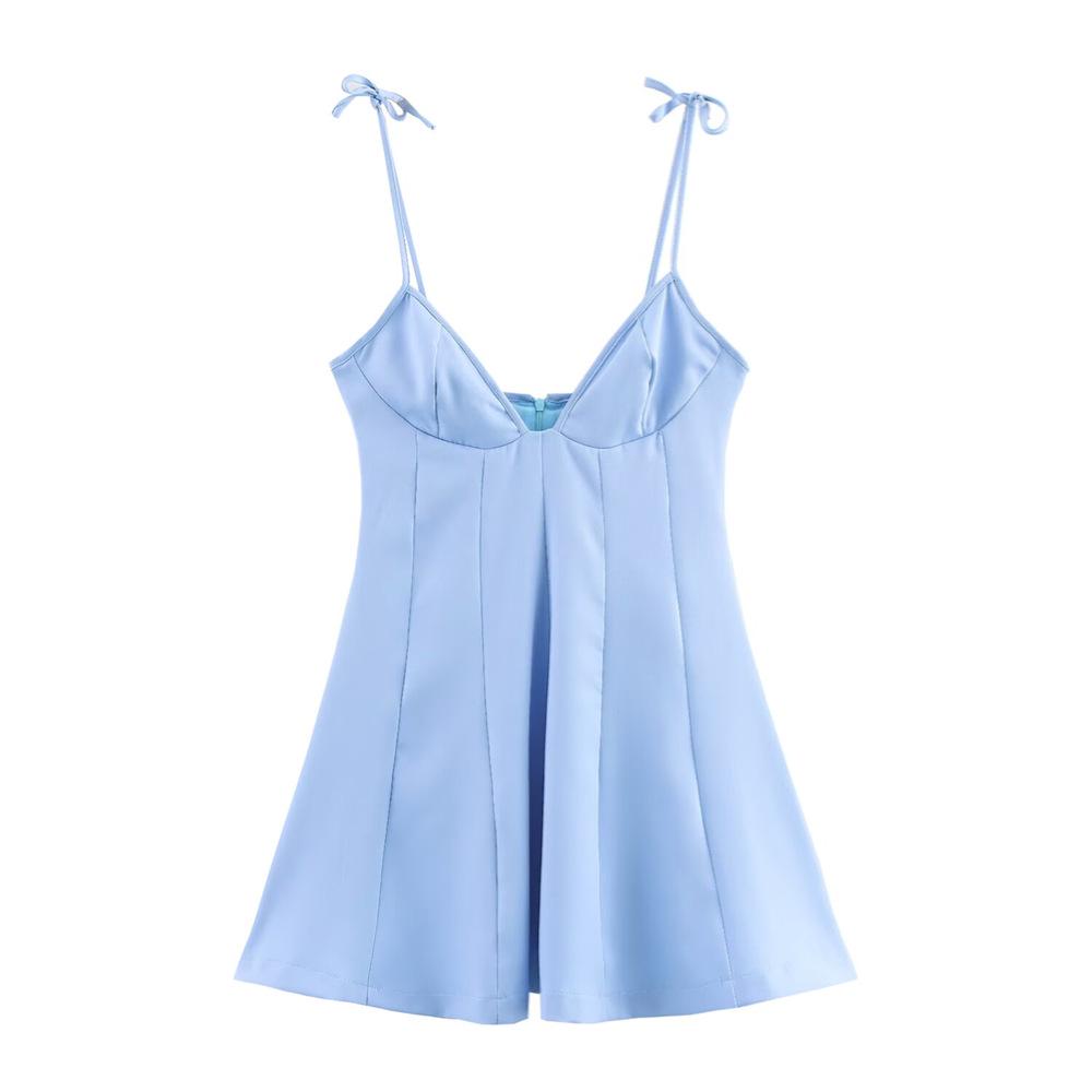 

2025 Spring/Summer Women s Slim Sweet Tie Suspender Dress M