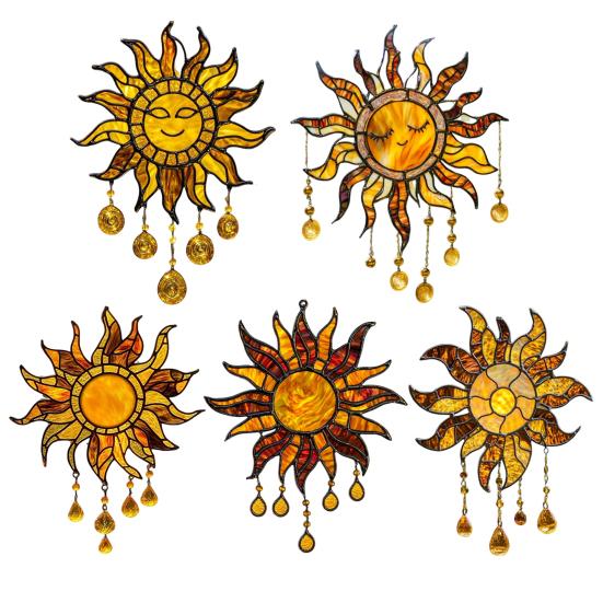 Sun Design Sun Catcher Acrylic Hanging Decoration Stained Glass Inspired Suncatcher Window Decor for Garden or Living Room
