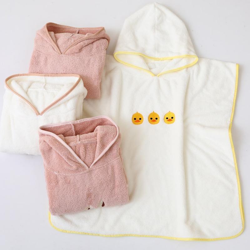 70*140 Coral Fleece Hooded Towel Poncho Kids Bath Robe Baby Shower Absorbent Bathing Wrap