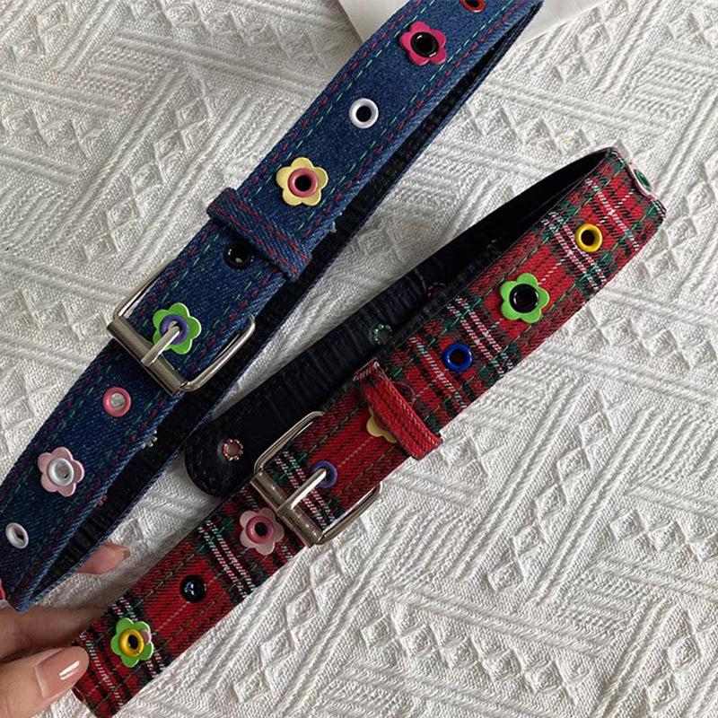 Belt Y2k Dopamine Flower Red Plaid Belt, Female Sweet Cool Babes Denim Blue Tide