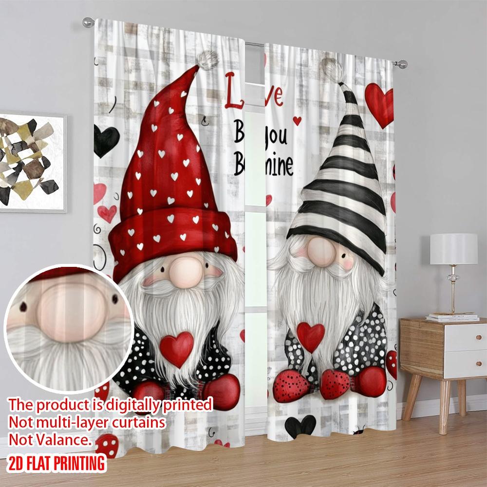 2pcs,2D Plane Printing Creative Curtains ValentineGnomes Versatile Durable Polyester (without Rod) Decorations Inside Perfect